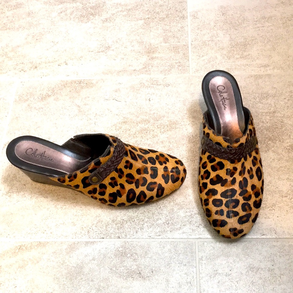 New Cole Haan leopard fur animal print Wedges size 8